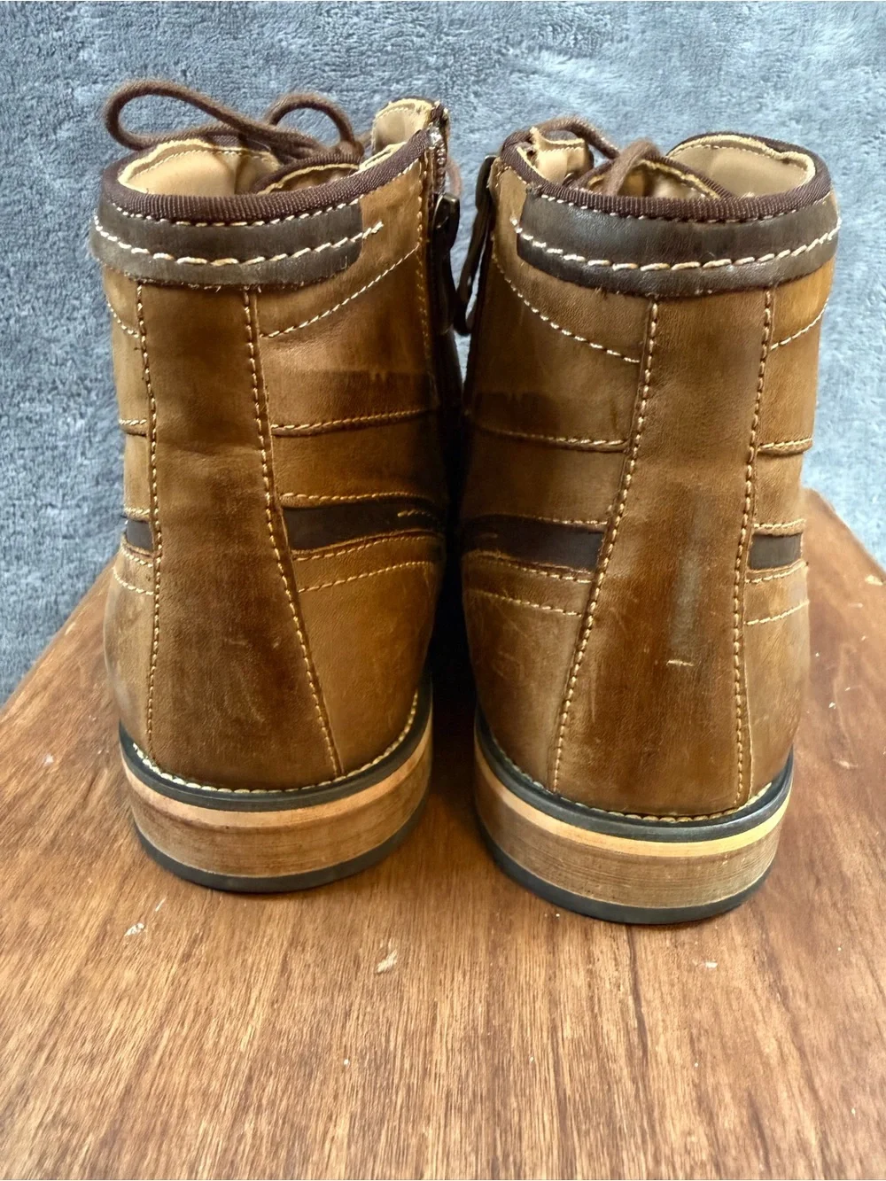 Steve Madden Tan Brown Leather Jeffries JEFR01M1 Lace-Up Boots 10